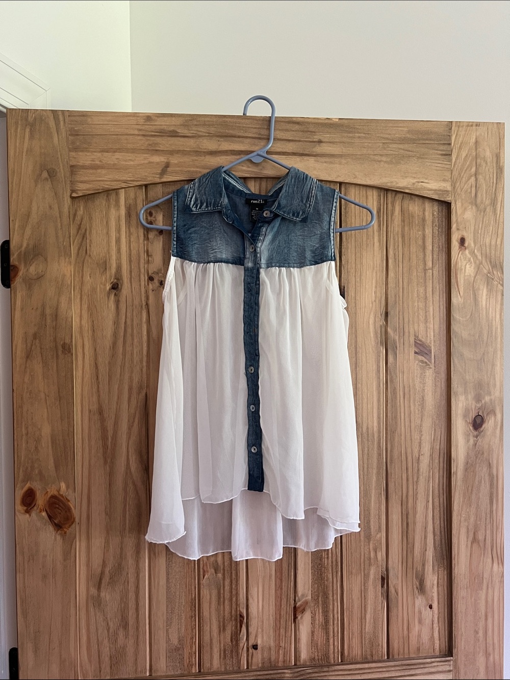 Rue21 White Chiffon Tank with Blue Denim Collar